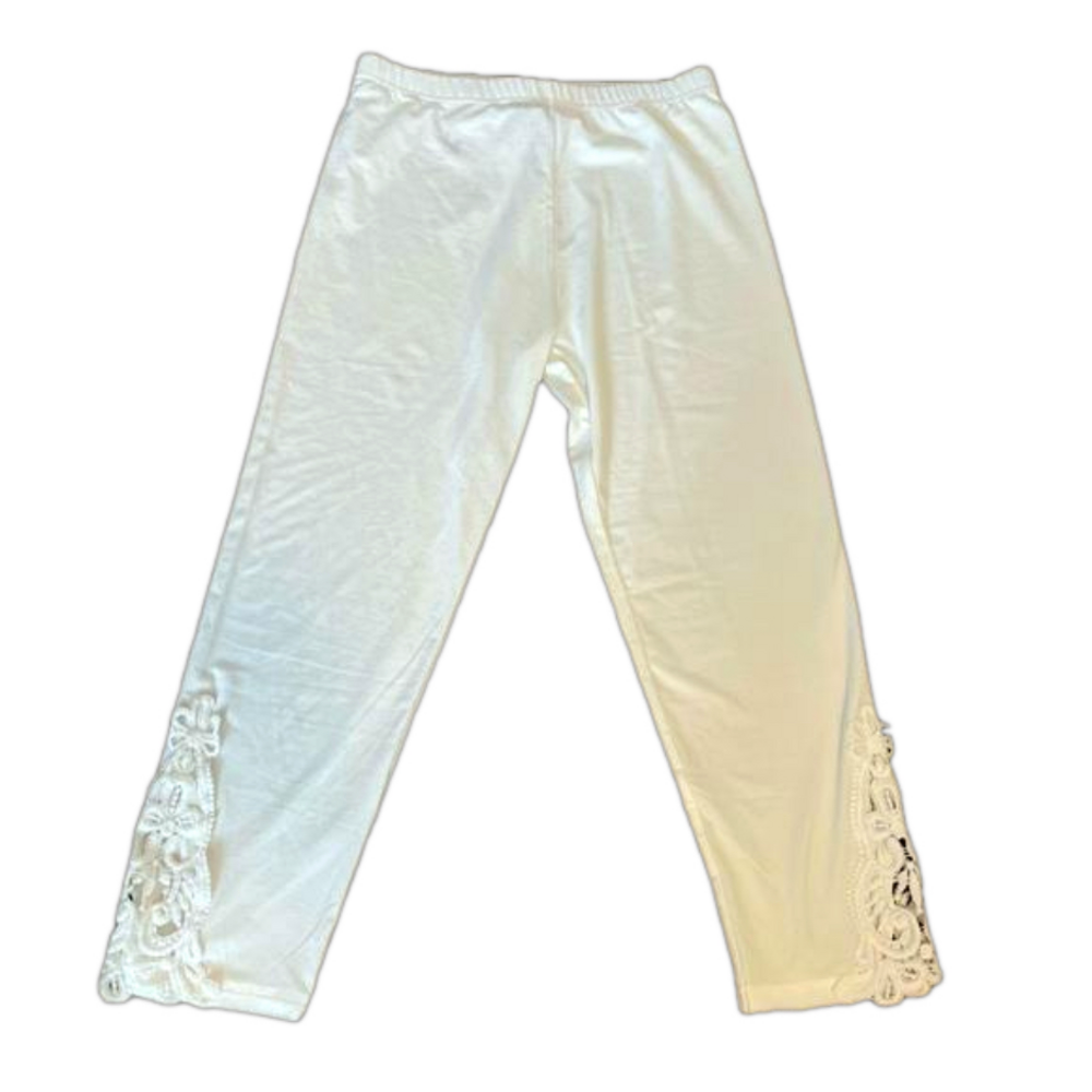 NWT NORACORA Pajama Bottoms White Jersey with Lace Detail at Ankle, S